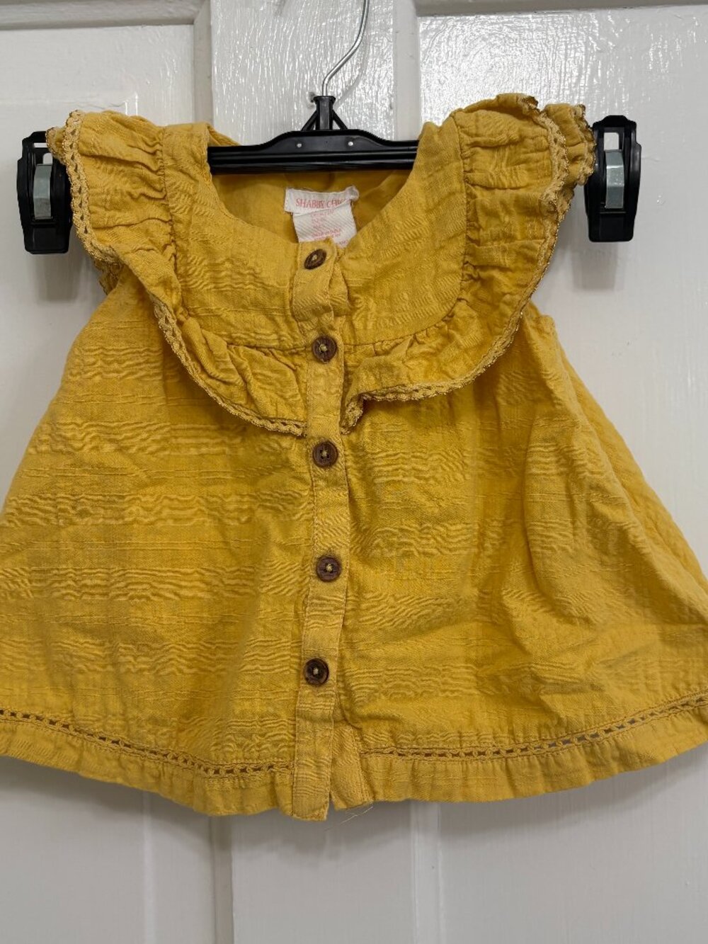 Shabby Chic Baby Girl Mustard Yellow Gauze Ruffle Top Blouse - Size 12M
